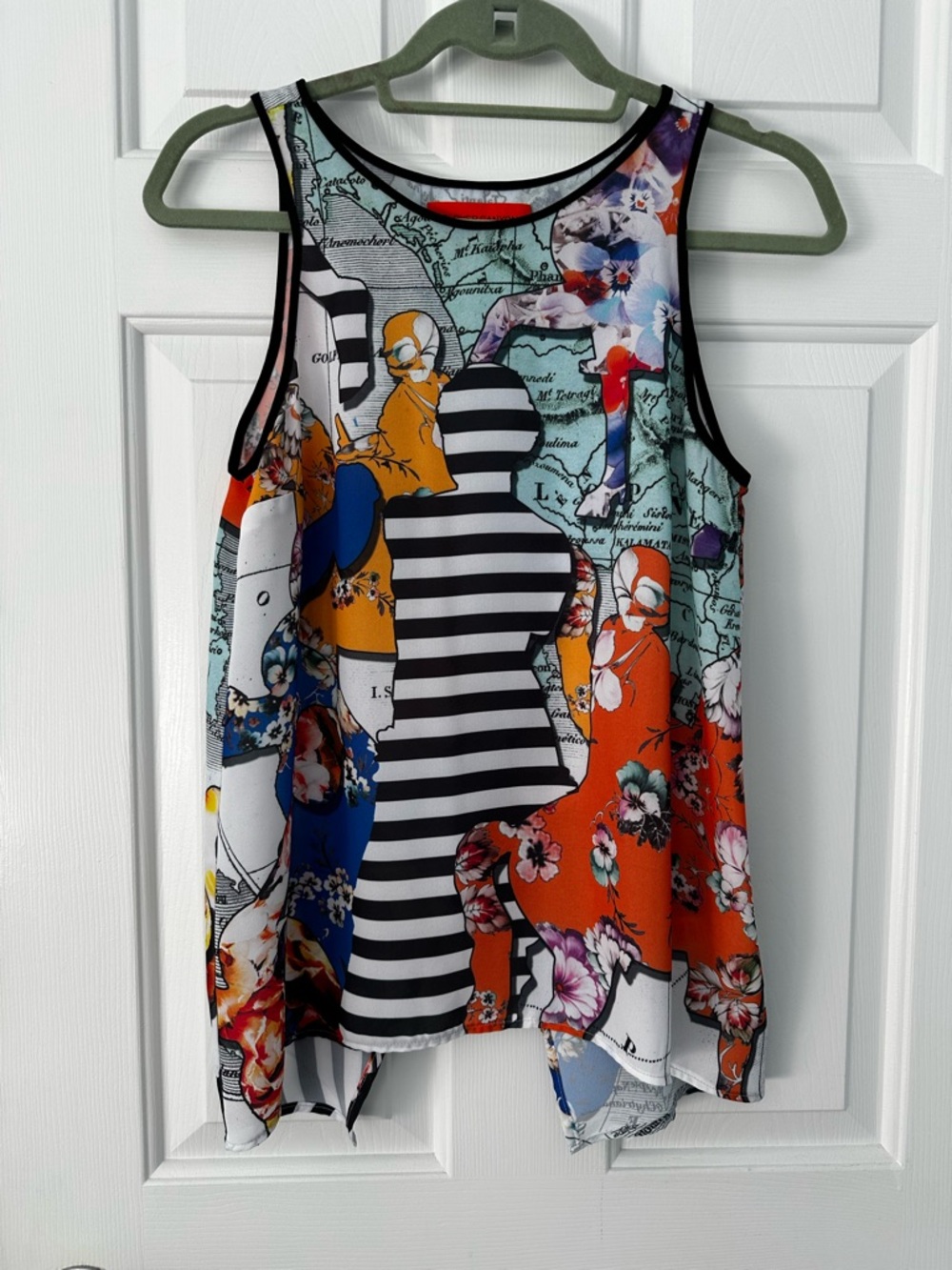 Clover Canyon Abstract Floral Map Mixed Print Media Sleeveless Tank Top Sz S EUC